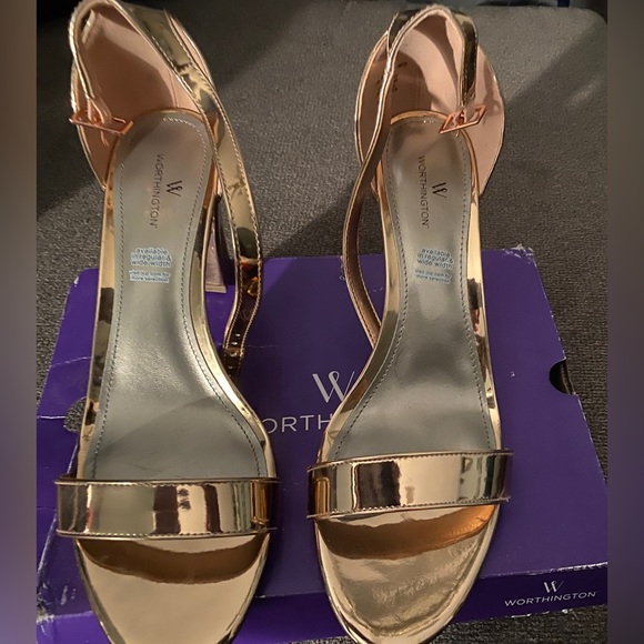 Worthington Shoes - Worthington Womens Beckwith Pumps Buckle Open Toe Block Heel Sz 12  Rose Gold